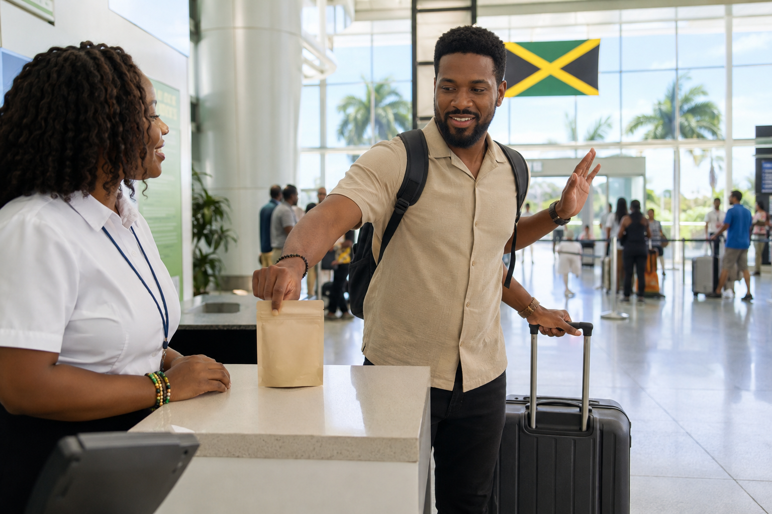 Traveler leaving a cannabis product behind before departure from Jamaica