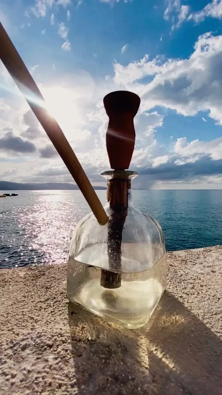 Authentic glass-chamber steam chalice beside the Caribbean Sea