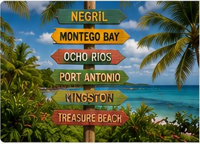 Jamaica destination signpost