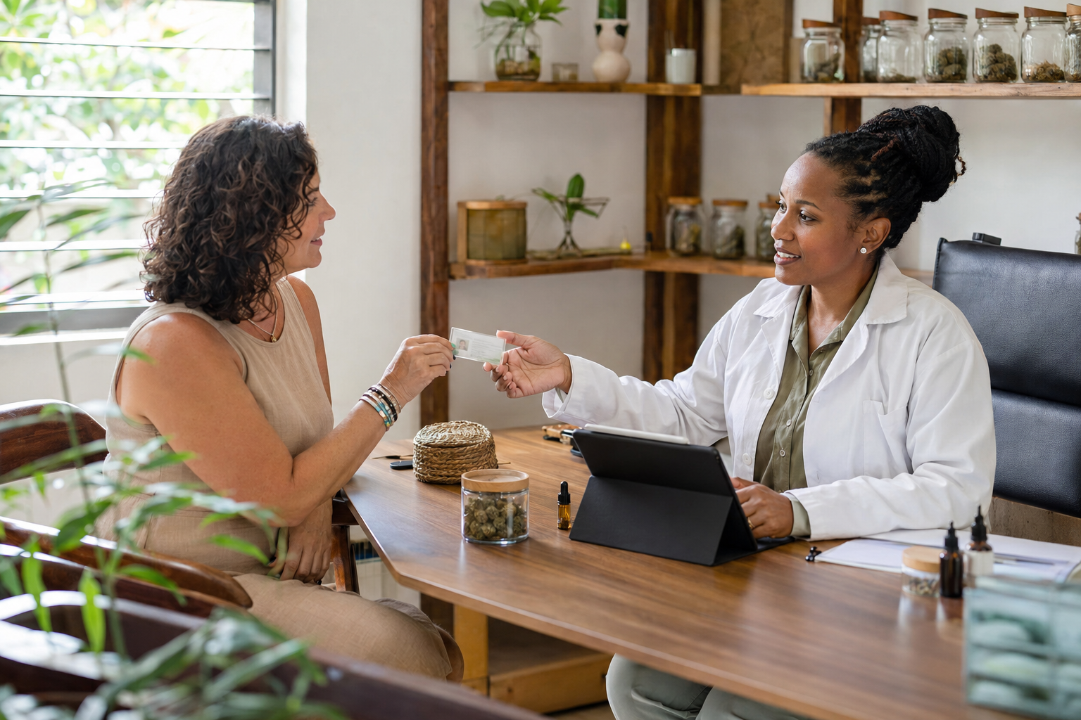 Adult visitor consulting with a Jamaican medical practitioner