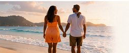 Honeymoon couple walking on a Jamaica beach