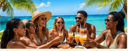 Birthday group enjoying drinks in Jamaica