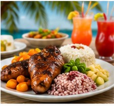 Jamaican food and tropical drinks