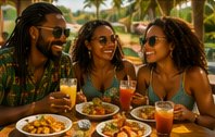 Friends dining in Jamaica