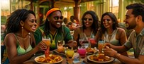 Friends dining in Jamaica