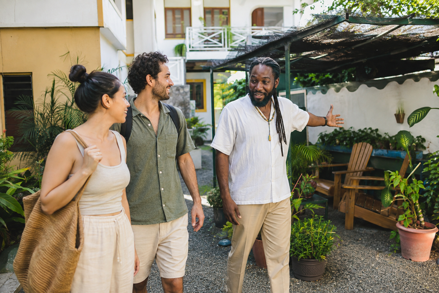 Small Jamaican guesthouse with an outdoor veranda