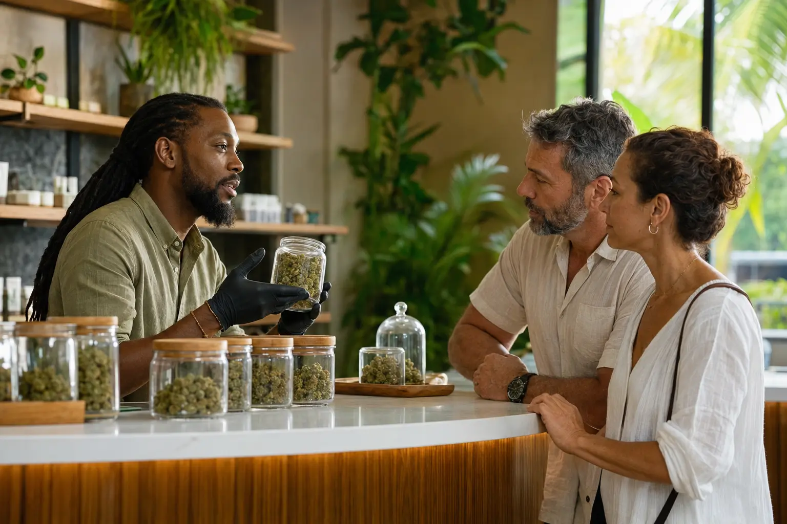 Consultation inside a Jamaican herb house