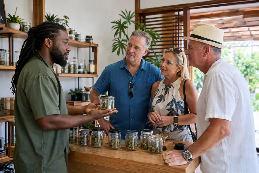 Cruise passengers visiting a Jamaican herb house