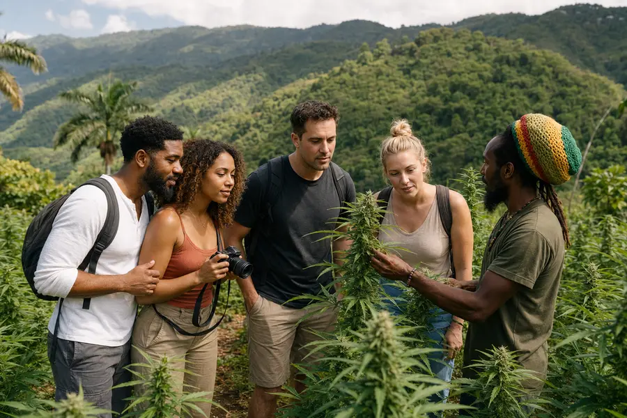 Cruise passengers touring a Jamaican ganja farm