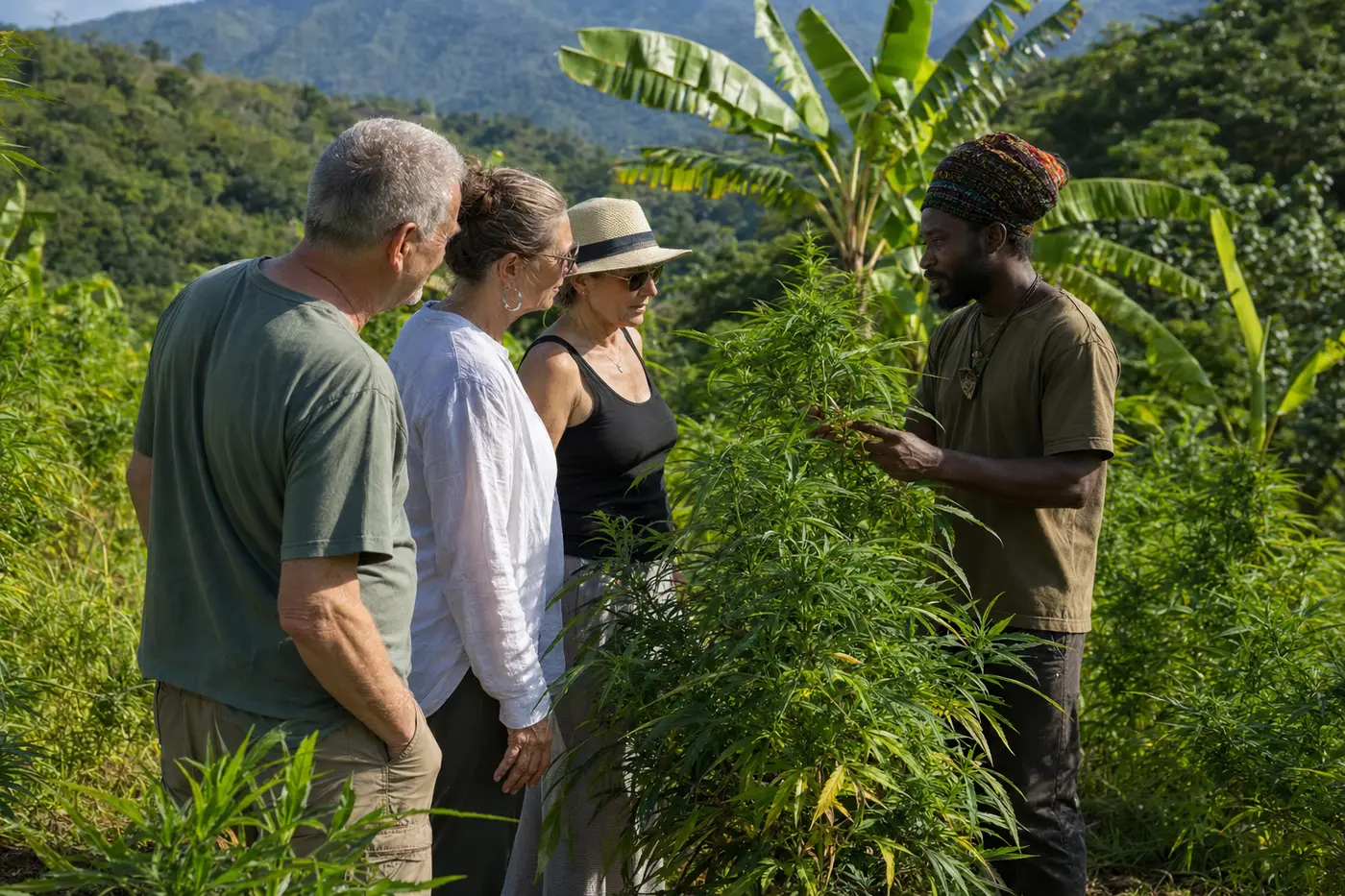 Tourists at a Jamaican hillside ganja grow