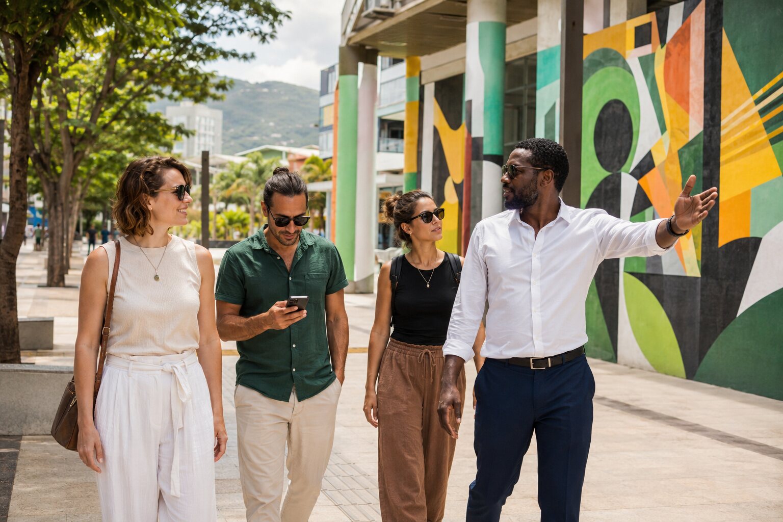 Travelers exploring Jamaican culture with a local guide
