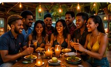 Group enjoying dinner in Jamaica