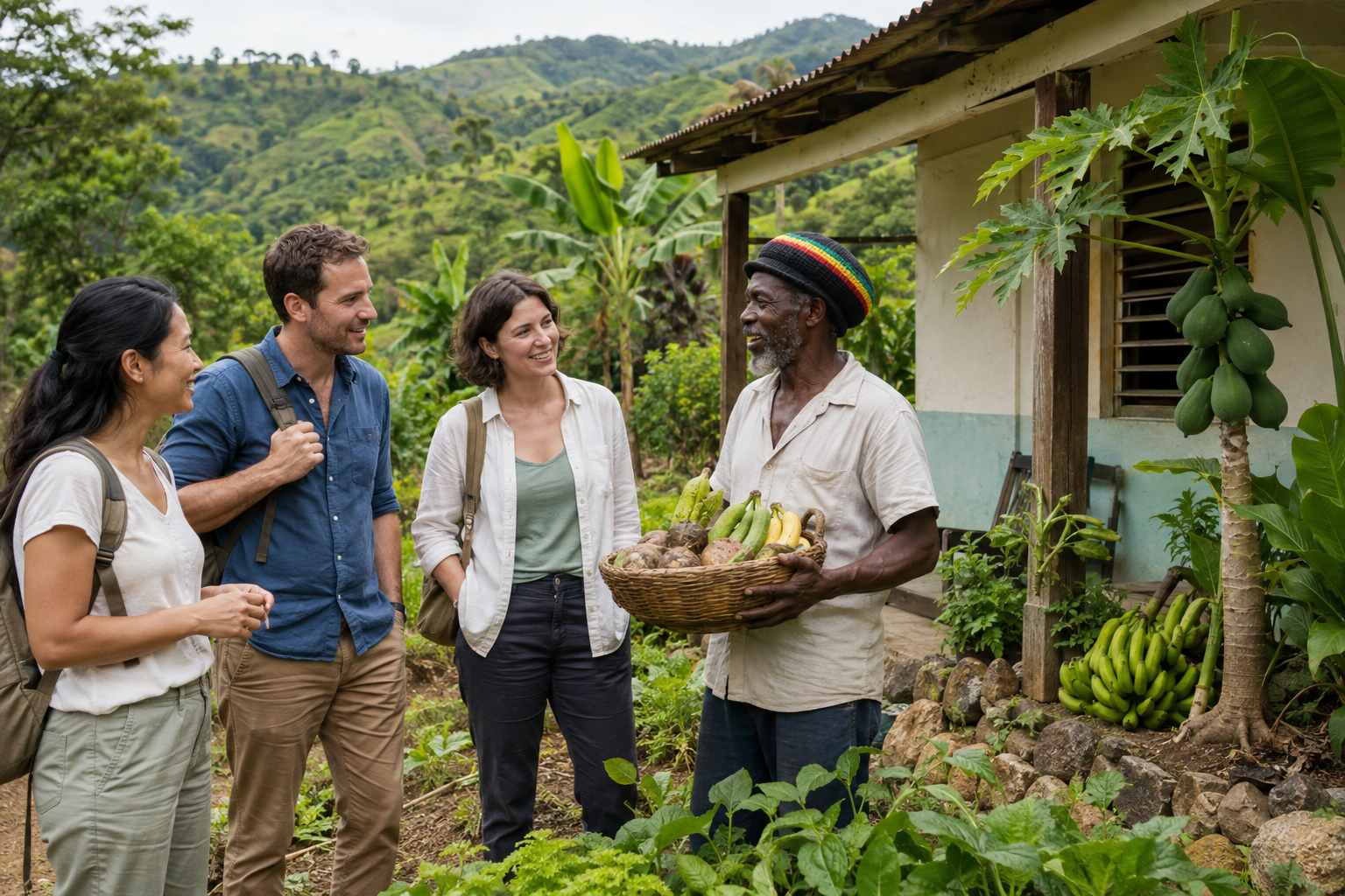 Visitors speaking with a Westmoreland farmer