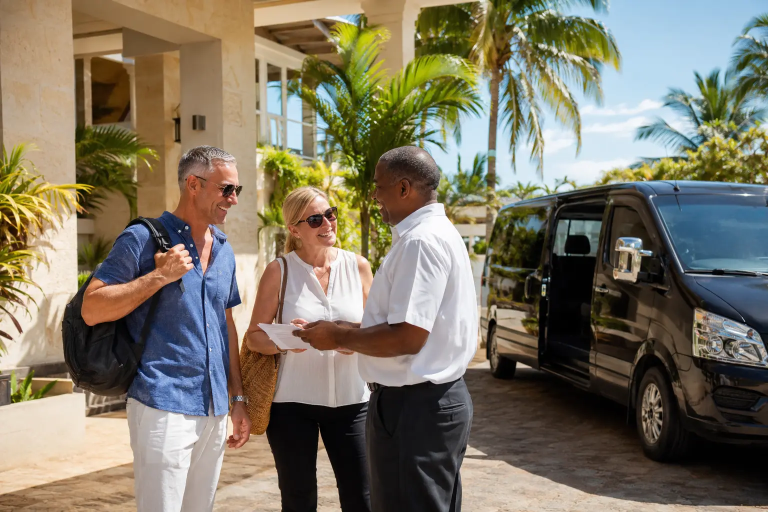 Travelers meeting their private tour guide at a Jamaica resort
