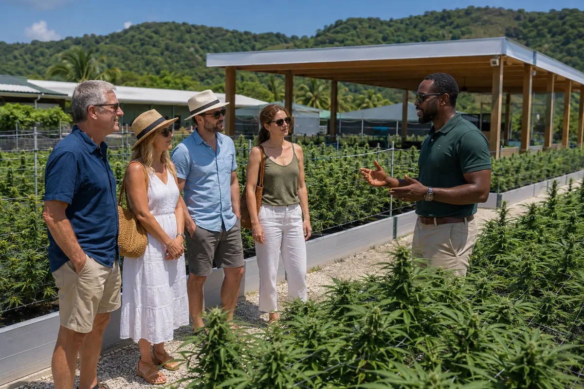 Tourists on a guided Jamaican cannabis farm tour